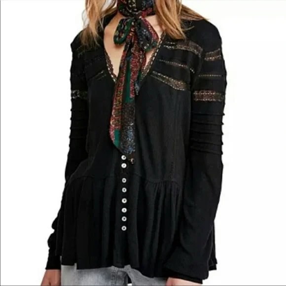 Free People Set to Stun Lace Flowy Boho Top - Picture 14 of 14